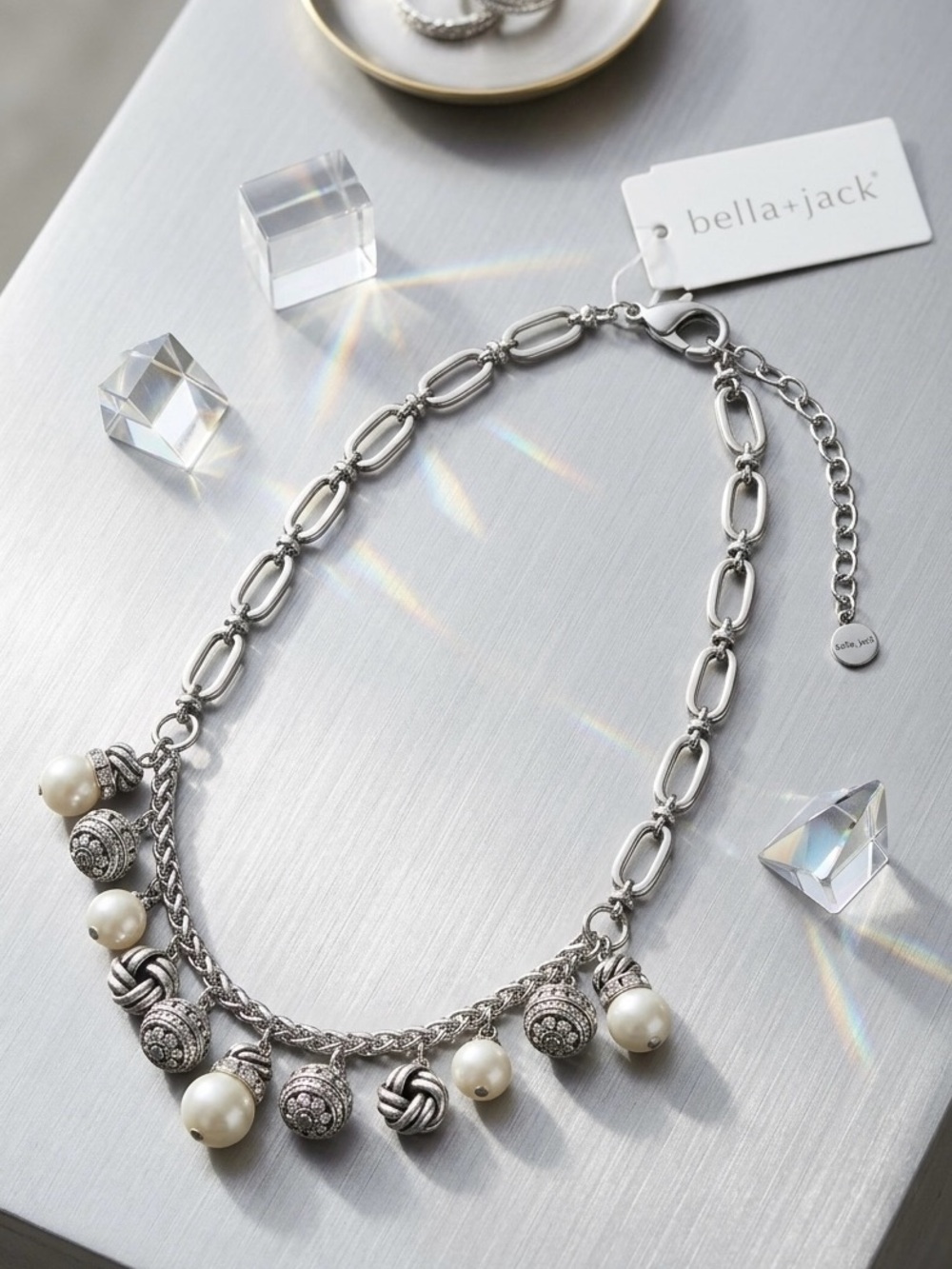 bella+jack Silver Pearl & Charm Link Necklace